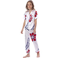 Folk Flowers Print Floral Pattern Ethnic Art Kids  Satin Short Sleeve Pajamas Set by Eskimos