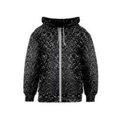 Pixel Grid Dark Black And White Pattern Kids  Zipper Hoodie by dflcprintsclothing