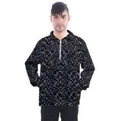 Pixel Grid Dark Black And White Pattern Men s Half Zip Pullover by dflcprintsclothing