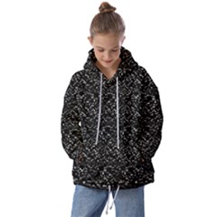 Pixel Grid Dark Black And White Pattern Kids  Oversized Hoodie by dflcprintsclothing