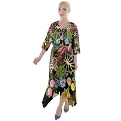 Tropical Pattern Quarter Sleeve Wrap Front Maxi Dress by CoshaArt