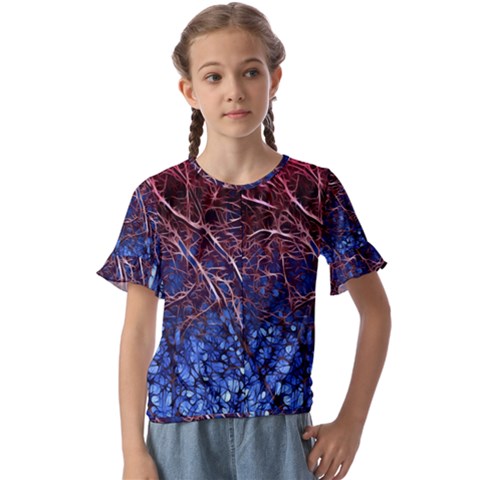 Autumn Fractal Forest Background Kids  Cuff Sleeve Scrunch Bottom Tee by Amaryn4rt