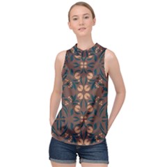 Floral Folk Damask Pattern  High Neck Satin Top by Eskimos