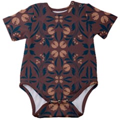 Floral Folk Damask Pattern  Baby Short Sleeve Onesie Bodysuit by Eskimos