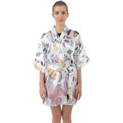 Flowers Pattern Half Sleeve Satin Kimono  by Sparkle