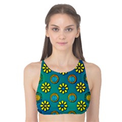 Yellow And Blue Proud Blooming Flowers Tank Bikini Top by pepitasart