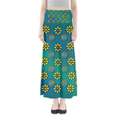 Yellow And Blue Proud Blooming Flowers Full Length Maxi Skirt by pepitasart