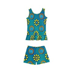 Yellow And Blue Proud Blooming Flowers Kids  Boyleg Swimsuit by pepitasart