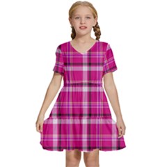 Pink Tartan-9 Kids  Short Sleeve Tiered Mini Dress by tartantotartanspink