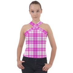 Pink Tartan Cross Neck Velour Top by tartantotartanspink