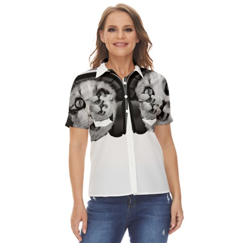 Biker Cat Women s Short Sleeve Double Pocket Shirt by wamdesign