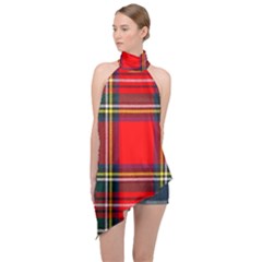 Stewart Royal Modern Heavy Weight Tartan Halter Asymmetric Satin Top by tartantotartansreddesign