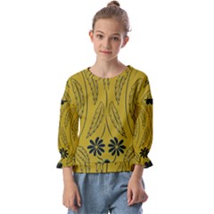 Folk Flowers Print Floral Pattern Ethnic Art Kids  Cuff Sleeve Top