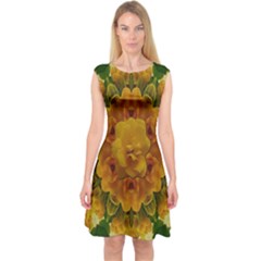 Tropical Spring Rose Flowers In A Good Mood Decorative Capsleeve Midi Dress by pepitasart