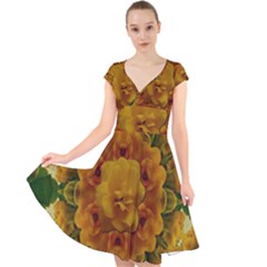 Tropical Spring Rose Flowers In A Good Mood Decorative Cap Sleeve Front Wrap Midi Dress by pepitasart