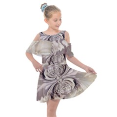 Fractal Feathers Kids  Shoulder Cutout Chiffon Dress by MRNStudios