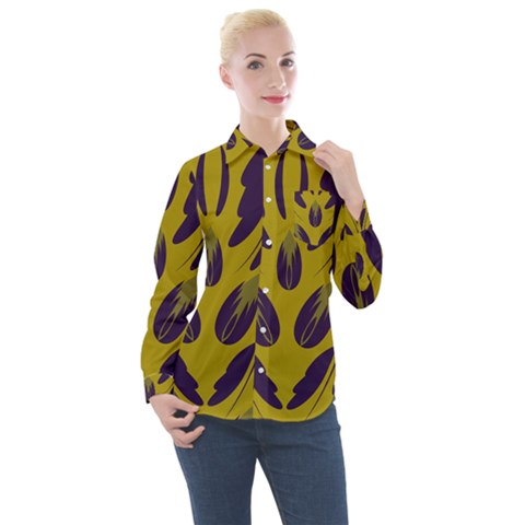 Folk Flowers Print Floral Pattern Ethnic Art Women s Long Sleeve Pocket Shirt by Eskimos