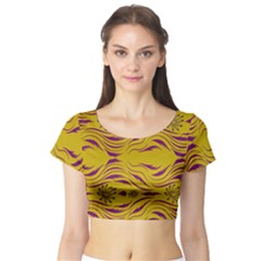  Folk Flowers Print Floral Pattern Ethnic Art Short Sleeve Crop Top by Eskimos