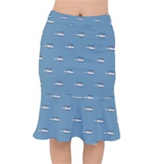 Cartoon Sketchy Helicopter Drawing Motif Pattern Short Mermaid Skirt by dflcprintsclothing