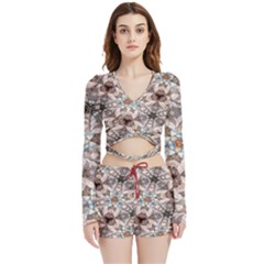 Digital Illusion Velvet Wrap Crop Top And Shorts Set