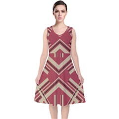 Abstract Pattern Geometric Backgrounds   V-neck Midi Sleeveless Dress 