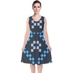 Abstract Pattern Geometric Backgrounds   V-neck Midi Sleeveless Dress 