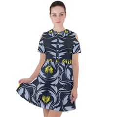 Folk Flowers Print Floral Pattern Ethnic Art Short Sleeve Shoulder Cut Out Dress  by Eskimos