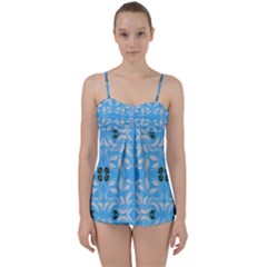 Folk Flowers Print Floral Pattern Ethnic Art Babydoll Tankini Set by Eskimos