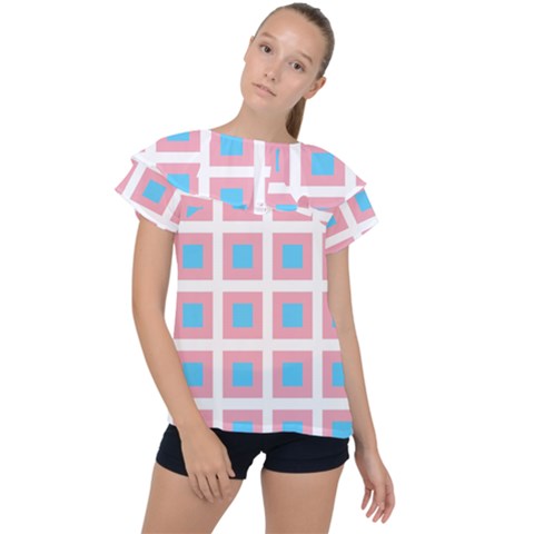 Trans Flag Squared Plaid Ruffle Collar Chiffon Blouse by WetdryvacsLair