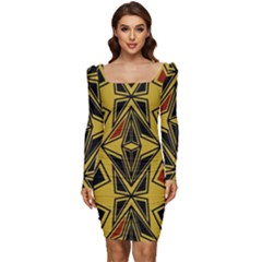 Abstract Pattern Geometric Backgrounds   Women Long Sleeve Ruched Stretch Jersey Dress by Eskimos