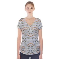 Folk Flowers Print Floral Pattern Ethnic Art Short Sleeve Front Detail Top by Eskimos