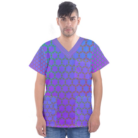 Hex Circle Points Vaporwave One Men s V-neck Scrub Top by WetdryvacsLair