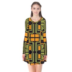 Abstract Geometric Design    Long Sleeve V-neck Flare Dress by Eskimos