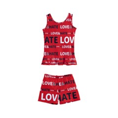 Love And Hate Typographic Design Pattern Kids  Boyleg Swimsuit by dflcprintsclothing