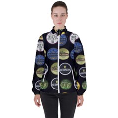 Beer Brands Logo Pattern Women s High Neck Windbreaker by dflcprintsclothing