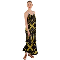 Folk Flowers Print Floral Pattern Ethnic Art Cami Maxi Ruffle Chiffon Dress by Eskimos