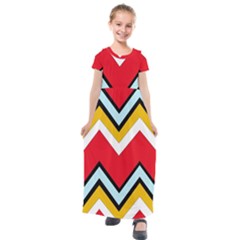 Chevron Colorful Print Kids  Short Sleeve Maxi Dress by FunDressesShop