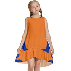 Blue Doodles On Orange Kids  Frill Swing Dress