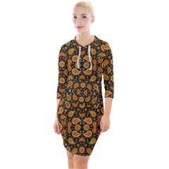 Brown Paisley Black Quarter Sleeve Hood Bodycon Dress