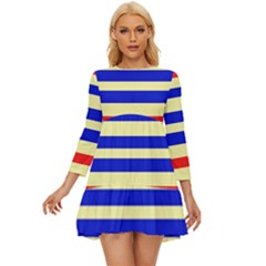 Blue And Red Stripes Yellow Long Sleeve Babydoll Dress