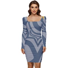 Abstract Pattern Geometric Backgrounds Women Long Sleeve Ruched Stretch Jersey Dress by Eskimos