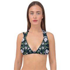 Folk Flowers Print Floral Pattern Ethnic Art Double Strap Halter Bikini Top by Eskimos