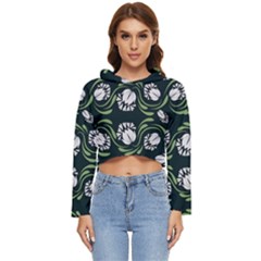 Folk Flowers Print Floral Pattern Ethnic Art Women s Lightweight Cropped Hoodie