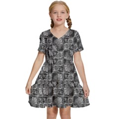 Black And Grey Rocky Geometric Pattern Design Kids  Short Sleeve Tiered Mini Dress