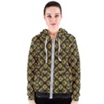 Tiled mozaic pattern, gold and black color symetric design Women s Zipper Hoodie