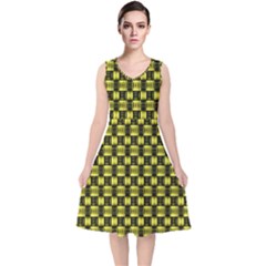 Glow Pattern V-neck Midi Sleeveless Dress 