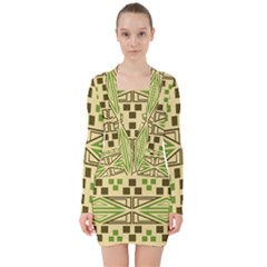 Abstract Pattern Geometric Backgrounds  V-neck Bodycon Long Sleeve Dress by Eskimos