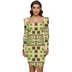 Abstract Pattern Geometric Backgrounds  Women Long Sleeve Ruched Stretch Jersey Dress by Eskimos