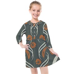 Folk Flowers Print Floral Pattern Ethnic Art Kids  Quarter Sleeve Shirt Dress by Eskimos