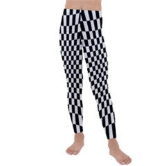 Illusion Checkerboard Black And White Pattern Kids  Lightweight Velour Leggings by Nexatart